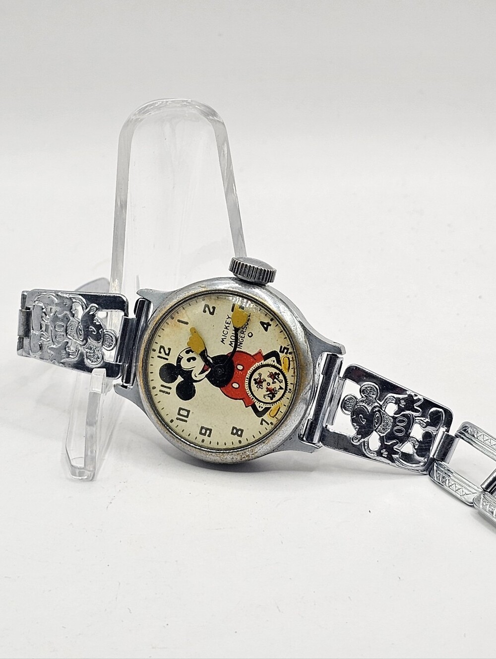 Vintage 1934 32mm Ingersoll Mickey Mouse Wristwatch Original Metal Band Works